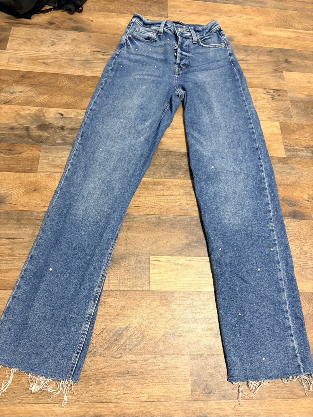 ✨ Wild Fable High Rise Straight Rhinestone Jeans Size 0 Raw Hem